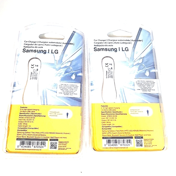 LOT of 2pc 2.1A Micro USB Car Charger fits all android phones - Picture 2 of 3